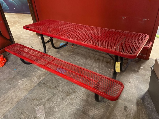 8' Red Metal Picnic Table (Rubber Coated)