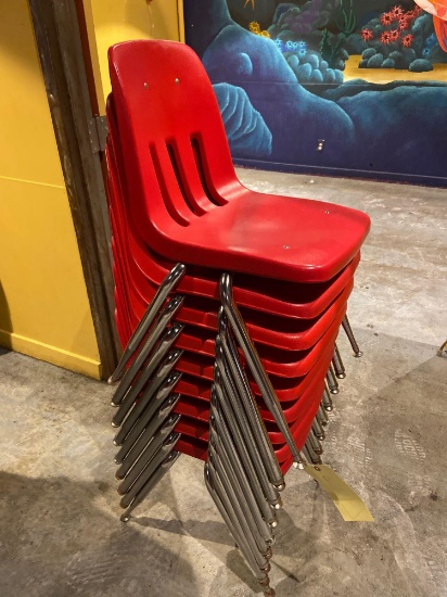 (9) Red Plastic Chairs