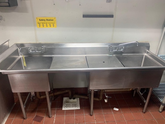 Stainless steel double-basin sink, 88 inches long