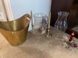 Freeze dry rose display - brass candles sticks - decor bucket - glass shades