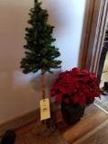Artificial tree and poinsettia