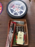 Chevy clock, knife, misc. Pez dispensers