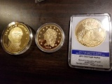 2011 Gold Eagle replica, 1838-C Gold Eagle replica, Lincoln $1 replica, Bid x 3