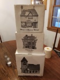 Dept 56 Shops of Dickens Village, Butcher, Tuttles Pub, Stone Church, Bid x 3