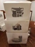 Dept 56 Heritage and Dickens Series, Milch-Kase, Timber Knoll Log Cabin, Ivy Glen Church, Bid x 3