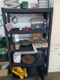 Contents of shelf, cutting blades, boots, fittings