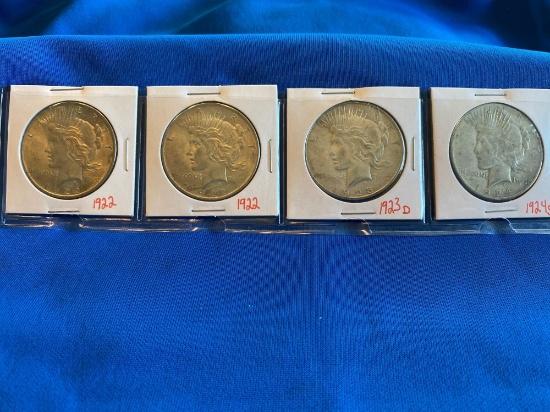 Peace Dollars 1922, '22, '23d, '24s