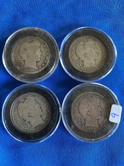 Barber Half Dollars 1906o, '07d, '08s, '11