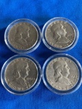 Franklin Half Dollars 1951s, '61d, '62d, '63d