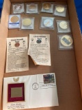 Box of Tokens and replica coins, First Day Issue stamp
