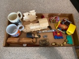 Assorted Train Decorations, Coffee Mugs, Coin Banks, Lionel Wrist Watch, Belt Buckle and More