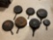 Cast iron skillets, 2 granite ware, cast griddle