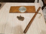 Clarks spool cabinet sign, antique bike tire intertube tool, tire checker