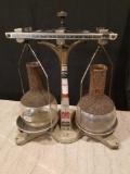 Vintage Ohaus laboratory scale with chemistry beakers