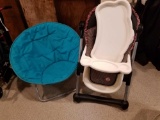 Childs high chair and round folding chair