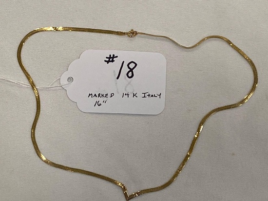 Marked 14K Italy gold 16" necklace.