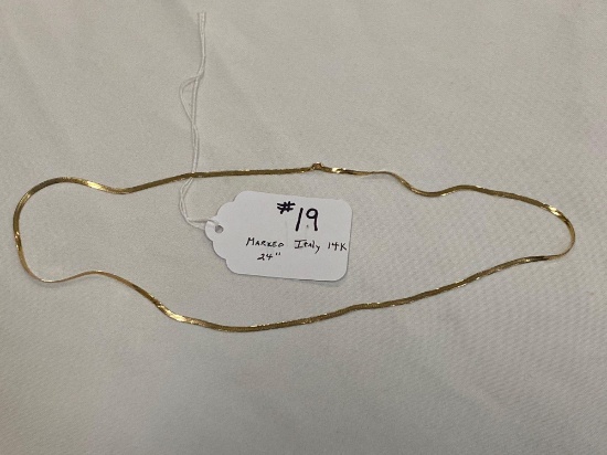 Marked Italy 14K gold 24" necklace. Has minor twist damage.