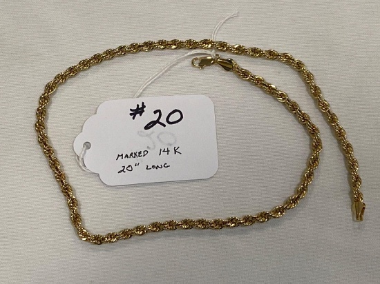 Marked 14K gold 20" necklace.
