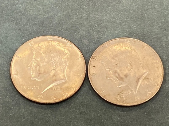 (2) Kennedy half dollars, 40% silver, (1965, 1969-D). Bid times two.