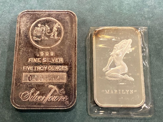 Silver twine five Troy ounce .999 silver & one Troy ounce Marilyn Monroe.