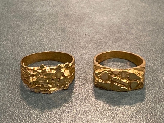 (2) Gold nugget style rings, one marked 14K.