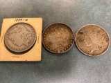 (3) Silver dollars (1889-O, 1896, 1923). Bid times three.