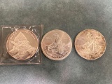 (3) One Troy ounce .999 silver (1995 Santa, two 1985 American Prospector). Bid times three.