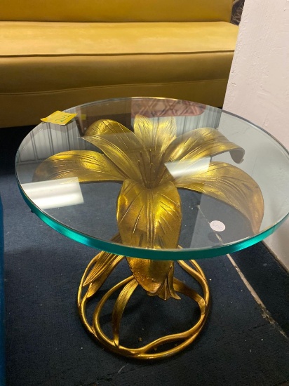 Beautiful floral and glass top table, about 2 ft. tall