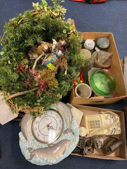 Clock, Grinder, Wreath, Glassware