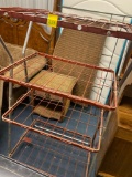 Red metal industrial shelves