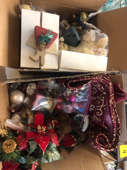 2 boxes of various Christmas decor, ornaments