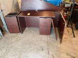 Large L-shape Disk w/ File Cabinets, Red Mahogany Color