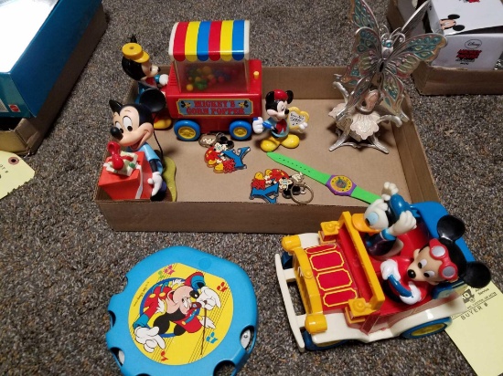Mickey mouse themed toys, tambourine, corn popper