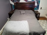 Queen size bed with mattress/boxspring, 2 stands, and dresser