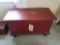 Antique red painted lift-top blanket chest with hankie drawer
