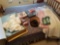 Wedding dress, table cloths quilt pieces, Noah's Ark tapestry