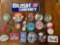 Political pins, Bush bumper sticker.
