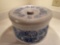 Blue decorated stoneware crock w/ lid, 9 1/2