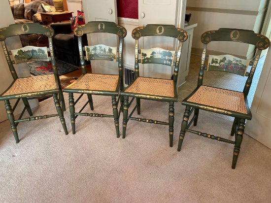 Set of (4) Hitchcock Presidential home scene cane seat chairs