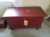Antique red painted lift-top blanket chest with hankie drawer