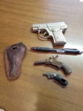 3 toy guns in metal, Dick, cowboy and small unmarked toy