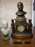 Metal William McKinley clock case with German clock works, McKinley bust