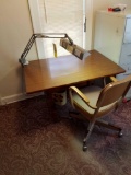 Hitchcock drafting desk, metal chair and desk light