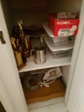Golf trophies, flatware case empty, cassettes, CDs