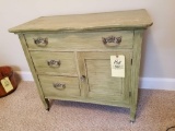 Painted curved front washstand, 3 drawers, one door