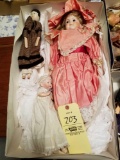 3 dolls, one baby marked 3 3/8