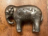 McKinley & Roosevelt cast iron coin bank, 2 3/4