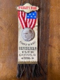 McKinley's Ward ribbon, Republican Club Canton Ohio 1896. Has a tear.