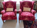 Pair upholstered fireside chairs.