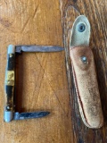Vignos N. C. Co. Canton Ohio pocket knife w/ Pres. McKinley photo, leather knife holder.